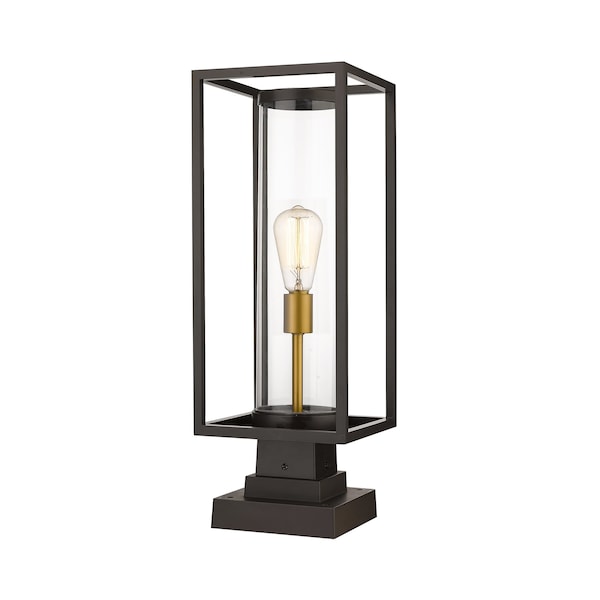Z-Lite Dunbroch 1 Light Outdoor Pier Mounted Fixture, Deep Bronze + Outdoor Brass & Clear 584PHMS-SQPM-DBZ - main